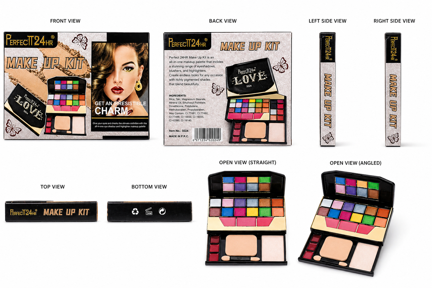 Harmal Store Perfect 24HR All-in-One Makeup Kit (Item No: 5024) – Professional Makeup Palette with 20 Eyeshadows, 5 Blushers, 6 Lip Colors, Compact Powder, and Highlighter