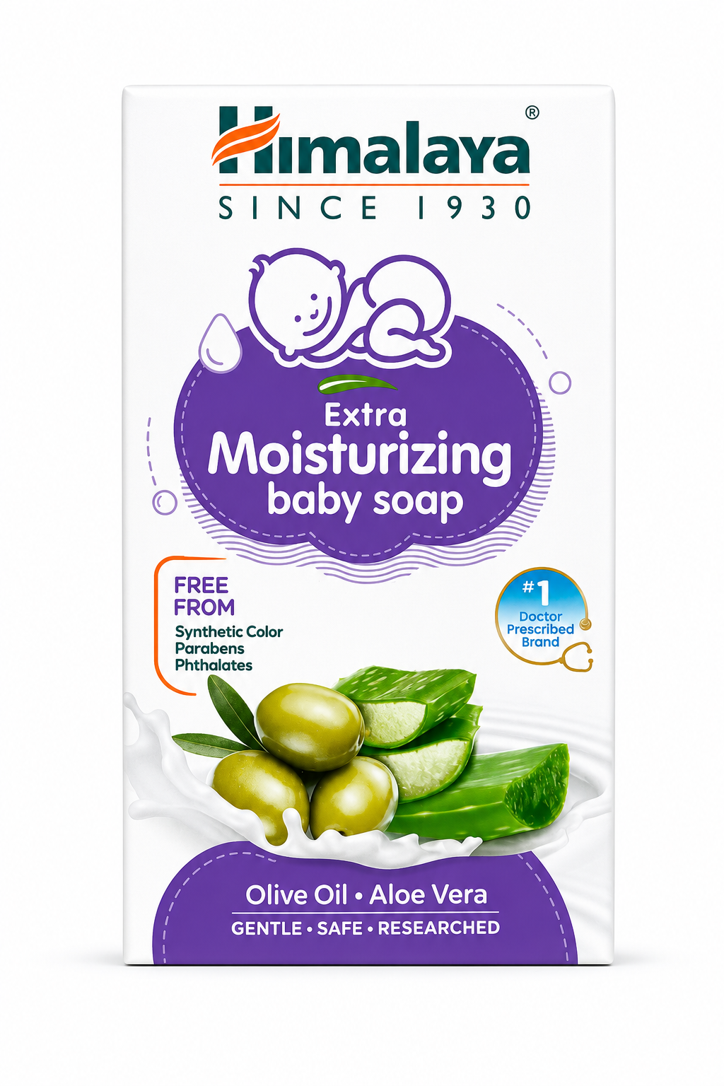 Himalaya Extra Moisturizing Baby Soap 75g | Gentle Baby Bath Soap with Olive Oil & Aloe Vera | Moisturizing Baby Soap for Dry & Sensitive Skin | Clinically Tested | Paraben & Phthalate Free