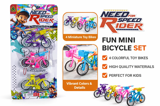 Mini Bicycle Toy Set for Kids (Pack of 4), Colorful Toy Bikes with Basket, Small Plastic Cycle Toys for Boys & Girls (Ages 3+), Return Gift Set