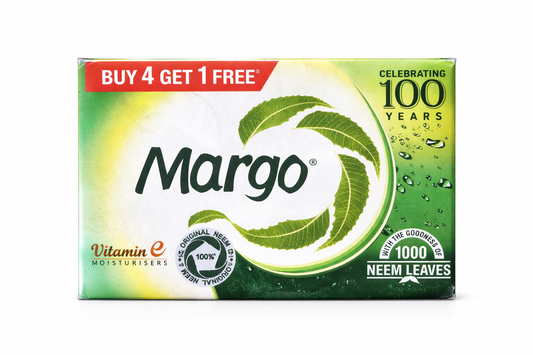 Margo Neem Soap Pack, Original Neem Bath Soap with Vitamin E Moisturisers, Antibacterial Skin Care Soap, Cleanses & Protects Skin, Buy 4 Get 1 Free