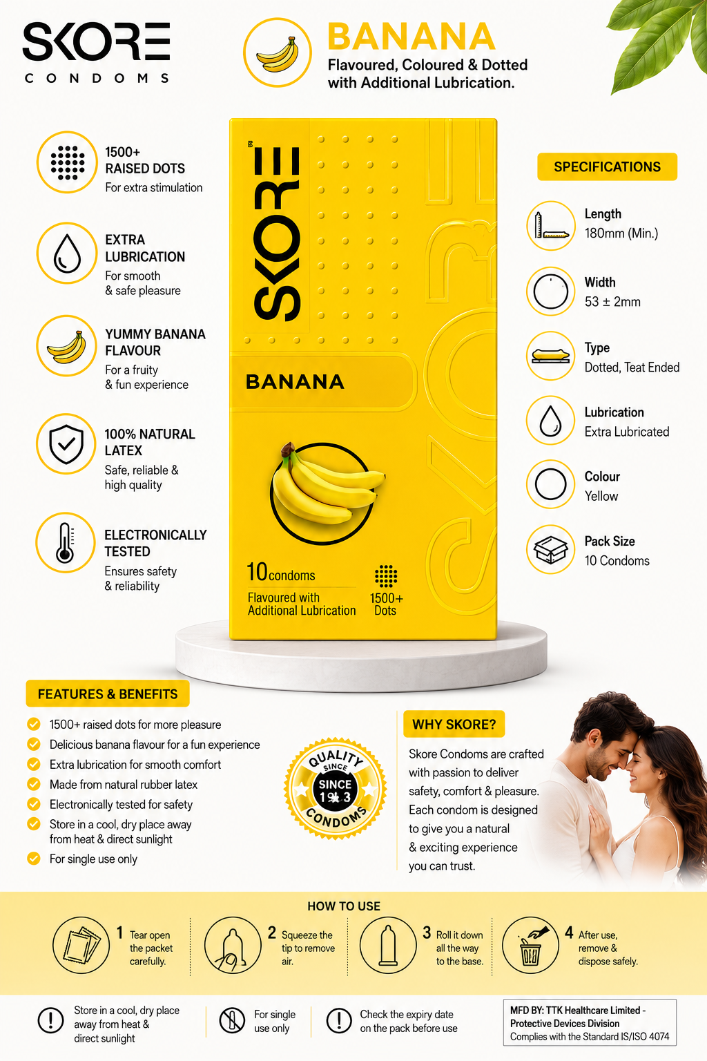 SKORE Dots Condoms, 10 Count | 1500+ Raised Dots | Extra Lubricated  Ultra Thin Natural Rubber Latex Condoms | 53 ± 2 mm Width