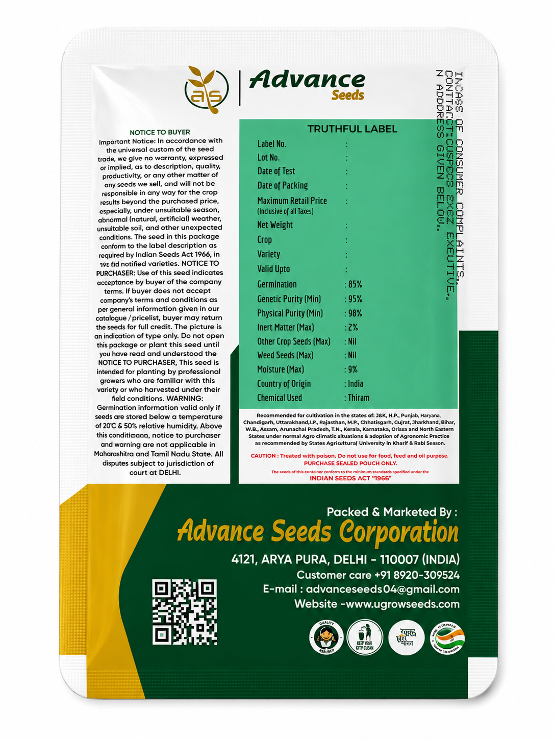 Advance Seeds Bhindi F1 Hybrid Seeds | High Yield Hybrid Okra Seeds | Abelmoschus esculentus Vegetable Seeds | Disease Tolerant | Suitable for Kharif, Rabi & Summer Cultivation