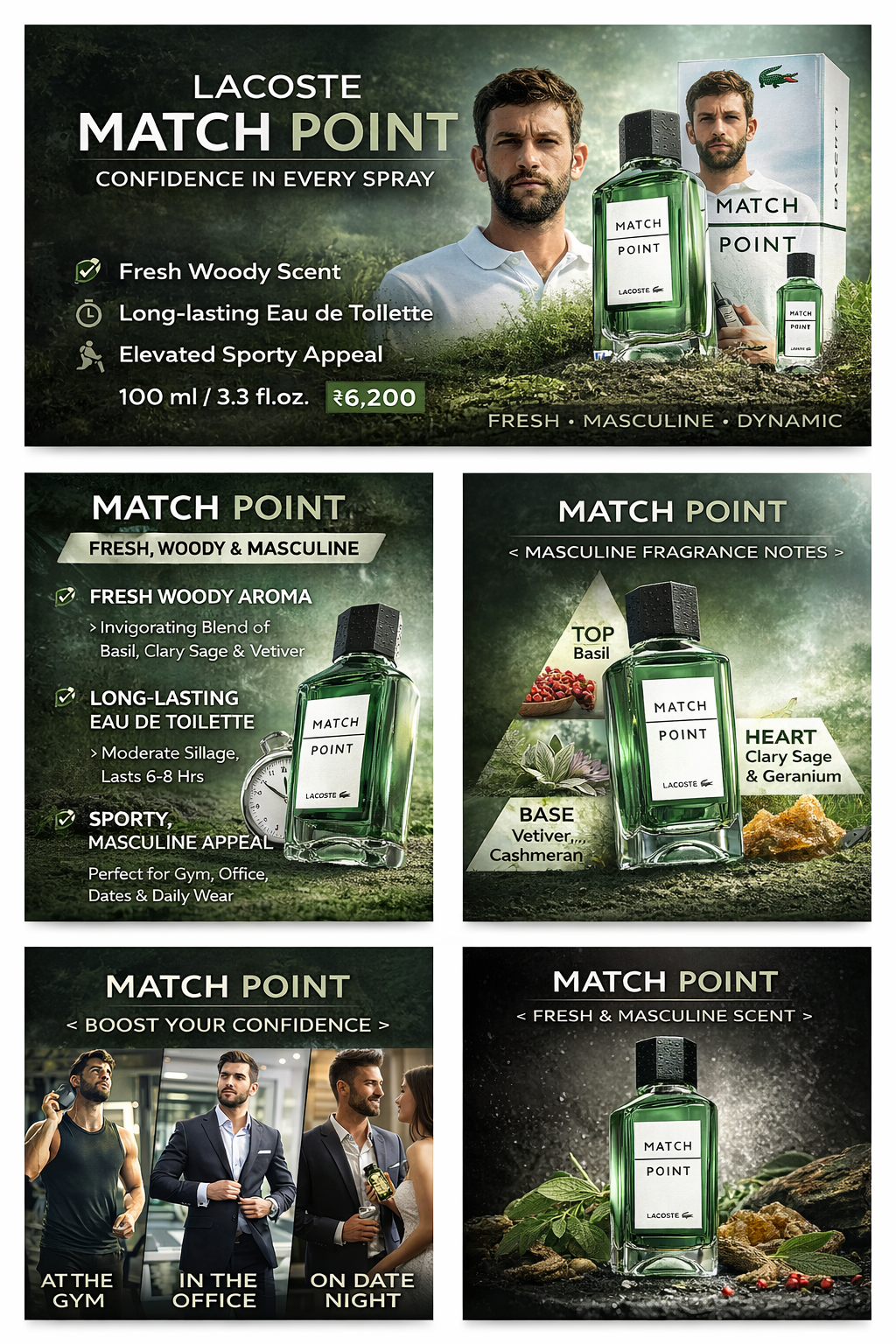 Lacoste Match Point Eau De Toilette for Men | 100ml Fresh Woody Perfume | Long-Lasting Sporty Fragrance with Basil, Sage & Vetiver