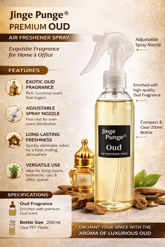 Jinge Punge Premium Oud Air Freshener Spray 250ml | Long-Lasting Oud Fragrance | Room, Car & Office Freshener | Adjustable Spray Nozzle | Luxury Home Fragrance Mist