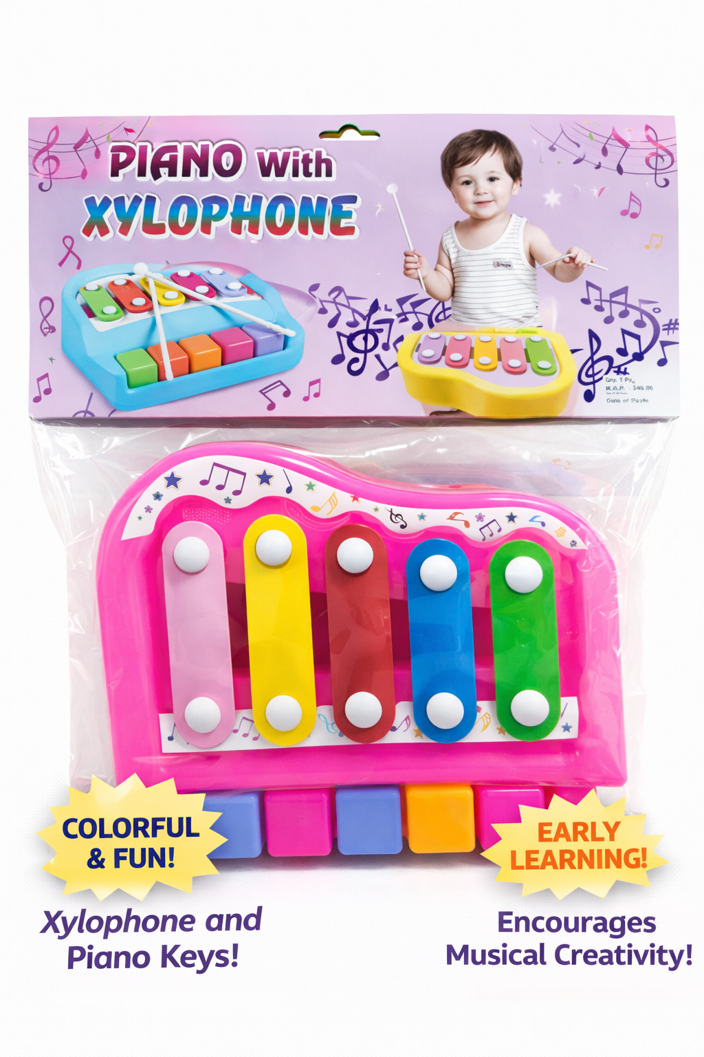 Kids Piano with Xylophone Toy, Musical Instrument Toy with Colorful Keys & Safe Mallet, Early Learning Music Toy for Toddlers (18+ Months), BPA-Free Educational Toy