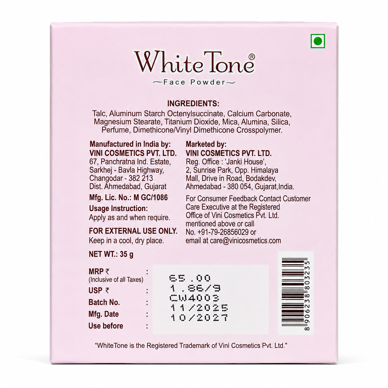 White Tone Face Powder with Softshade Formula | Oil Control Compact Powder | Smooth Matte Finish | Natural Pink Glow