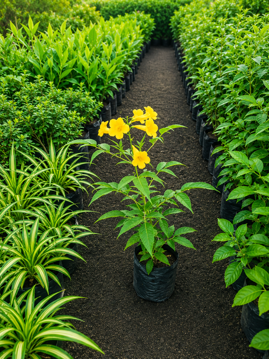 (Small )Yellow Allamanda Live Plant | Tropical Flowering Evergreen Shrub with Bright Yellow Blooms | Ornamental Outdoor Plant for Gardens, Hedges, Patios & Landscaping