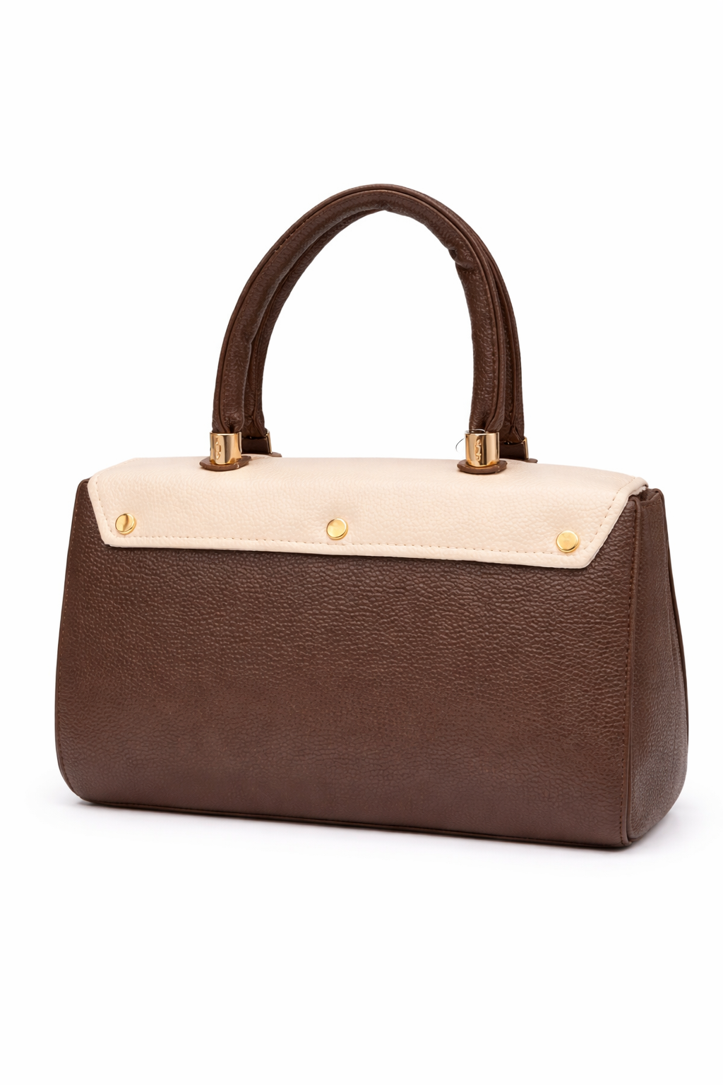 Two-Tone Faux Leather Handbag for Women | Stylish Structured Top Handle Purse with Gold Hardware