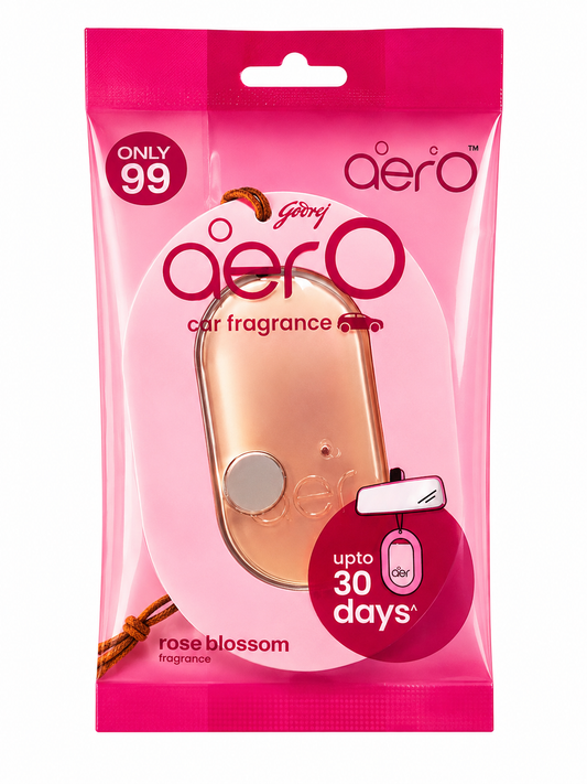 Godrej AerO Car Fragrance, Rose Blossom | Car Perfume for Fresh & Pleasant Ambience | Long Lasting Fragrance Up to 30 Days | Easy to Hang | 1 Unit