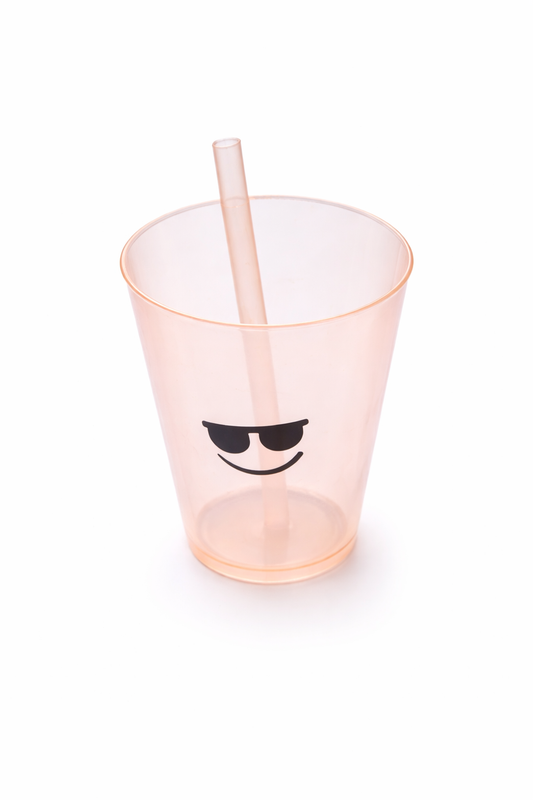 Plastic Tumbler with Straw 450ml (15oz) | BPA-Free Reusable Drinking Cup | Lightweight Durable Juice & Water Tumbler | Cute Smile Design | Kids & Adults Drinkware