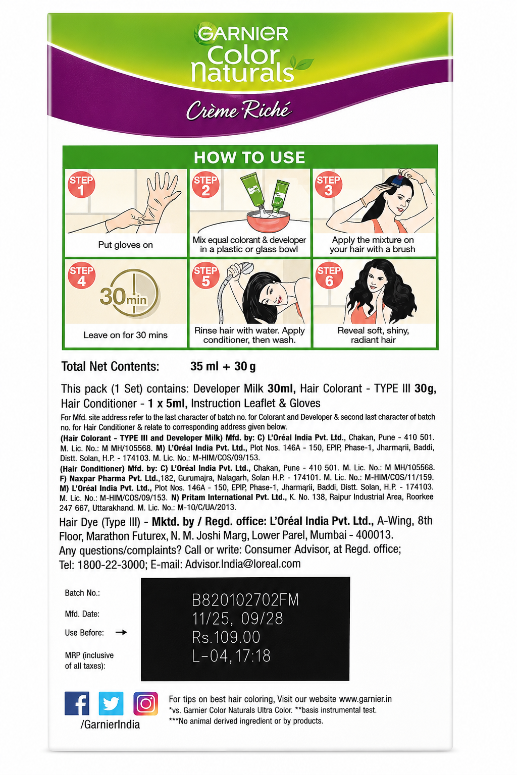 Garnier Color Naturals Crème Riche 3.16 Burgundy | Permanent Hair Color | 100% Grey Coverage | Ammonia-Free Formula with Natural Oils | Nourishing Hair Colour