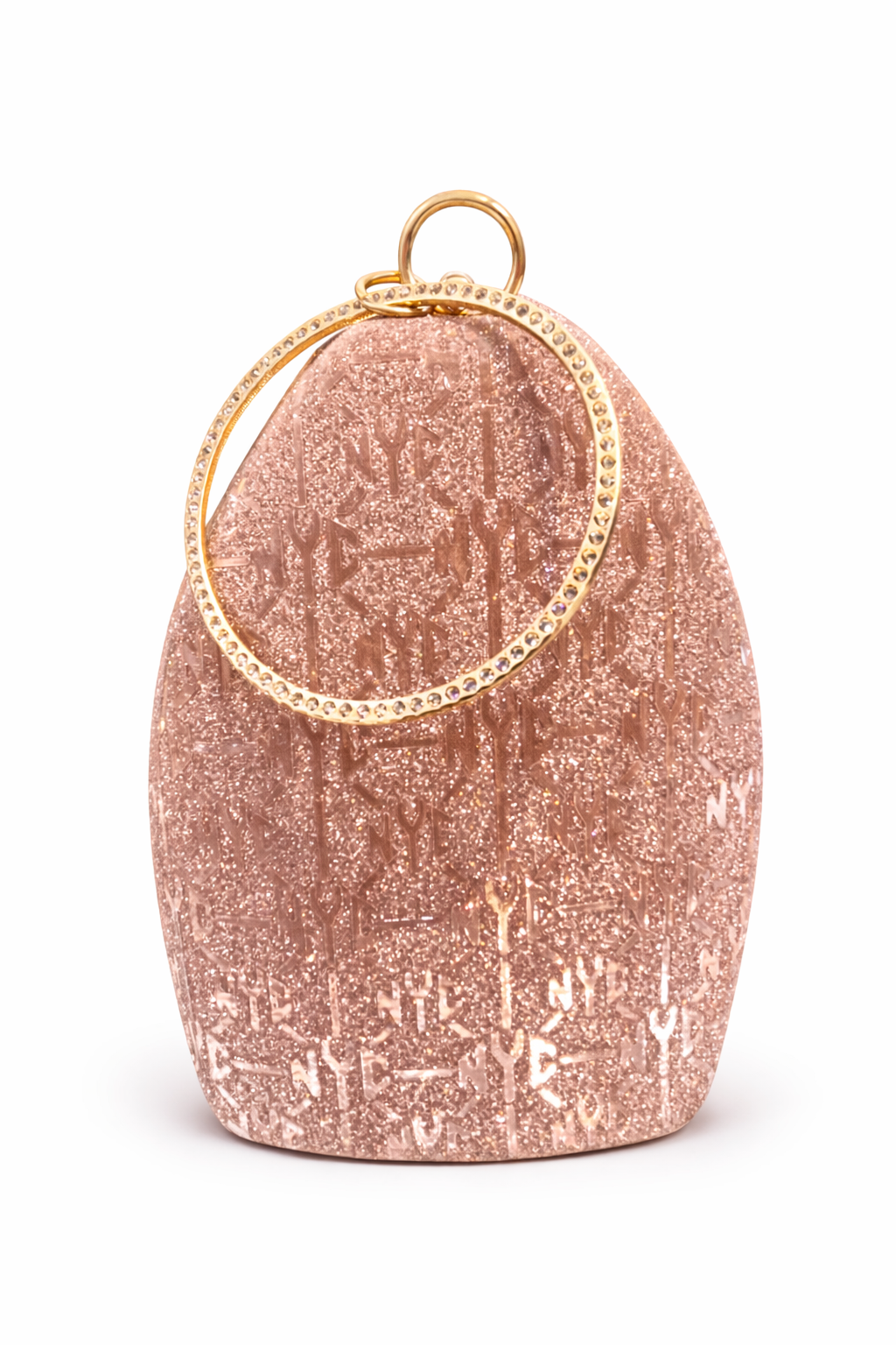 Rose Gold Glitter Clutch for Women | Rhinestone Ring Handle Evening Bag with Gold-Tone Frame & Satin Lining | Stylish Wedding, Party & Bridal Handbag