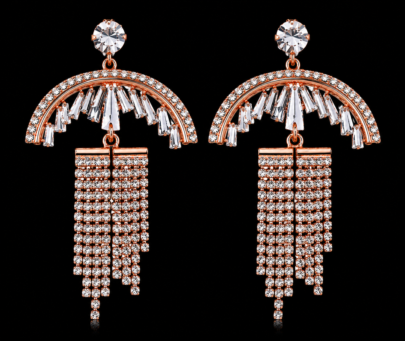 Crystal Umbrella Tassel Earrings for Women, Rose Gold Plated Dangle Earrings, Korean Style Rhinestone Fringe Earrings, Party Wedding Statement Jewelry for Girls & Women