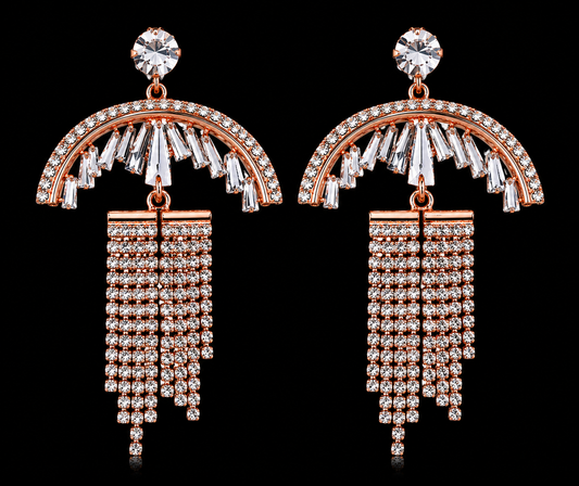 Crystal Umbrella Tassel Earrings for Women, Rose Gold Plated Dangle Earrings, Korean Style Rhinestone Fringe Earrings, Party Wedding Statement Jewelry for Girls & Women