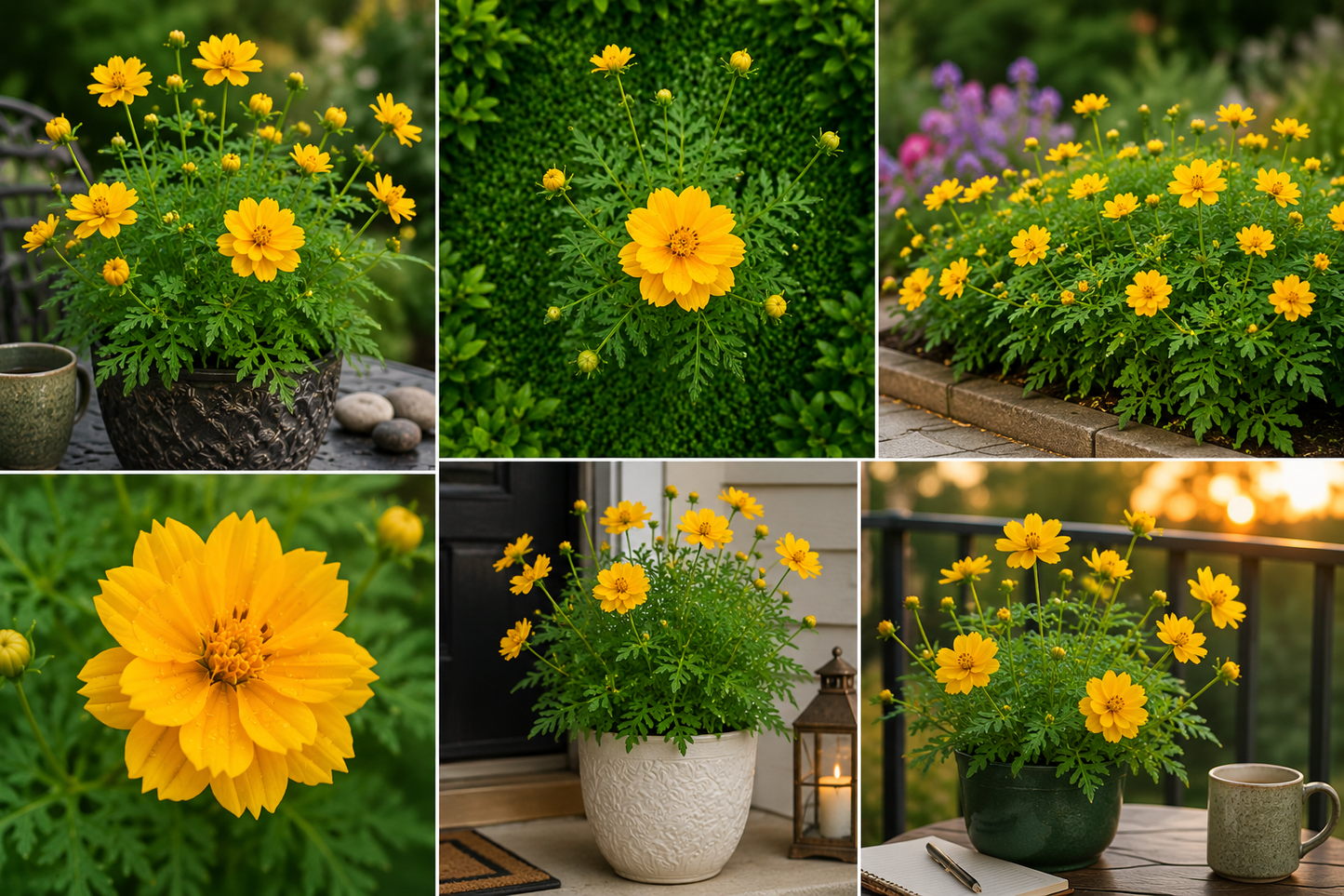 ellow Cosmos Live Flowering Plant (Cosmos sulphureus) | Bright Yellow Bloom Ornamental Garden Plant for Pots, Borders & Balcony