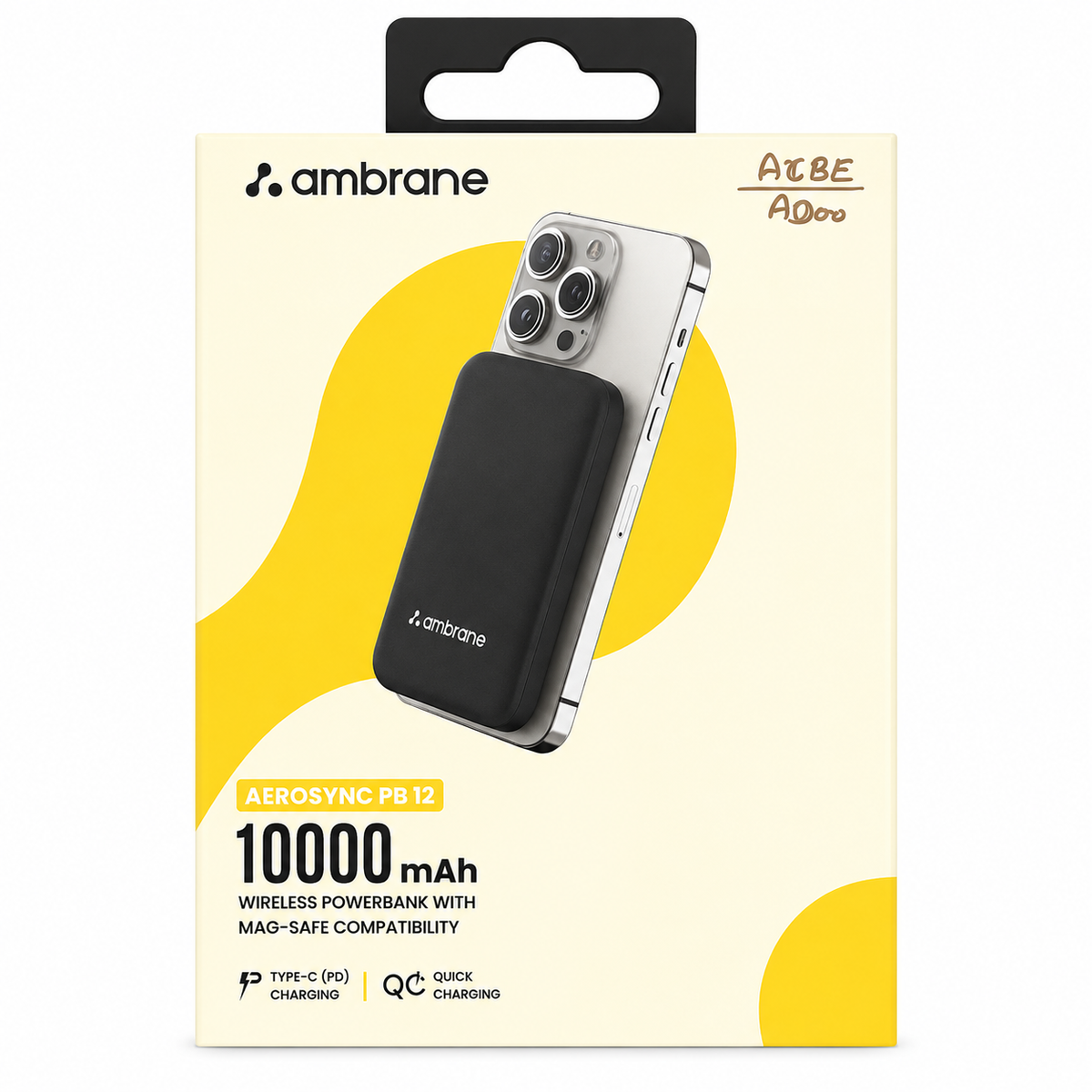 Ambrane Aerosync PB 12 10000mAh Wireless Power Bank, MagSafe Compatible, 15W Wireless Charging, 22.5W Fast Charging, USB-A & Type-C Dual Output, Type-C PD, Compact Portable Charger