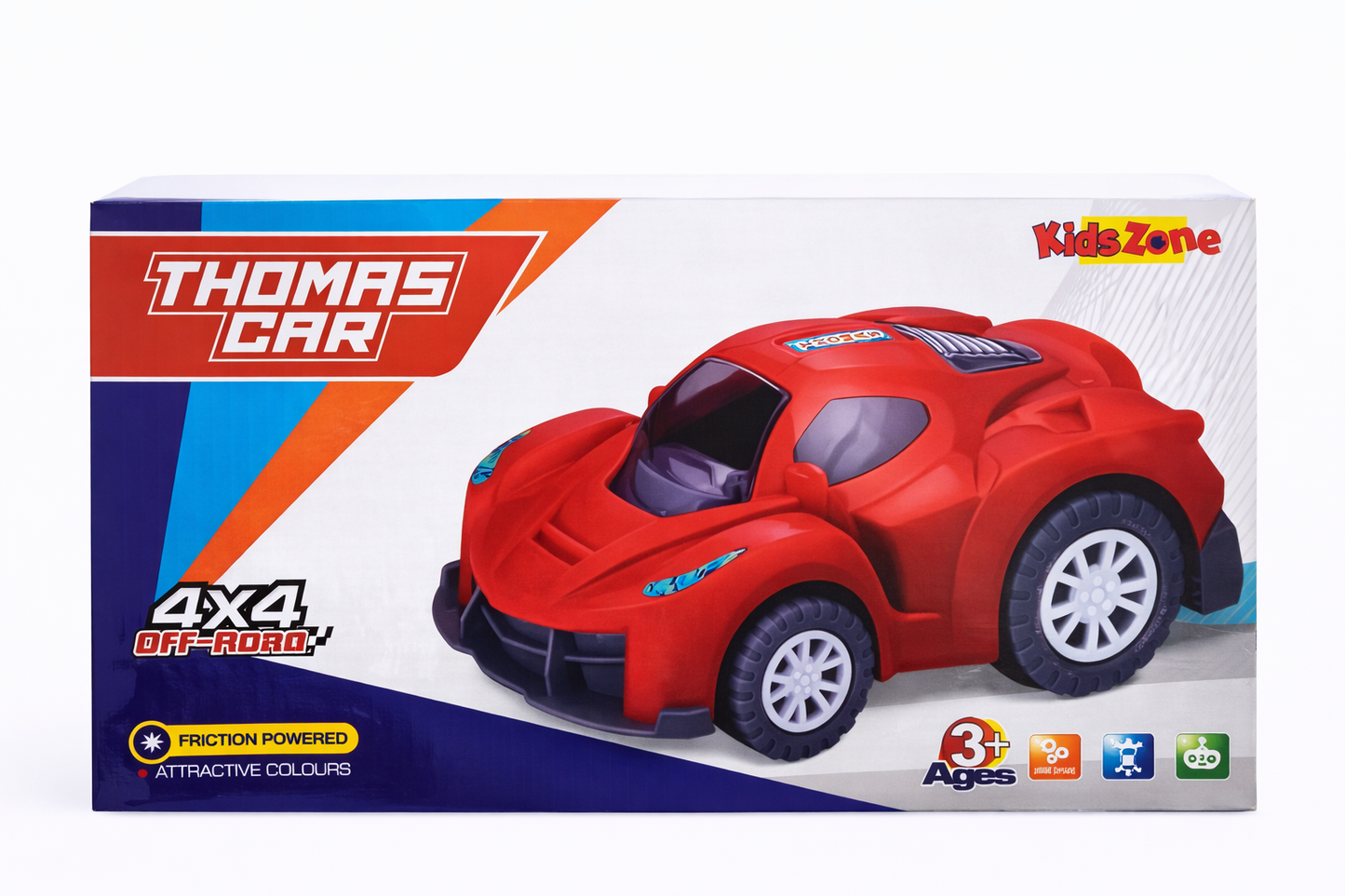 KidsZone Thomas Car Friction Powered Toy – 4x4 Off-Road Rugged Racing Car for Toddlers – Durable Rubber Tires & Cool Headlight Detail – No Batteries Required – Red Sports Car for Kids Ages 3+