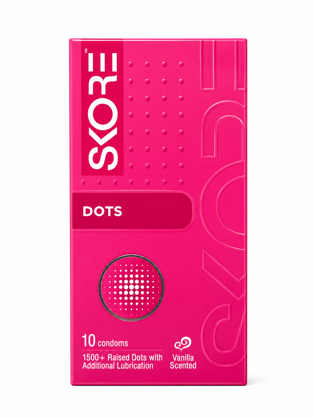 SKORE Dots Condoms, 10 Count | 1500+ Raised Dots | Extra Lubricated | Vanilla Scented | Ultra Thin Natural Rubber Latex Condoms | 53 ± 2 mm Width