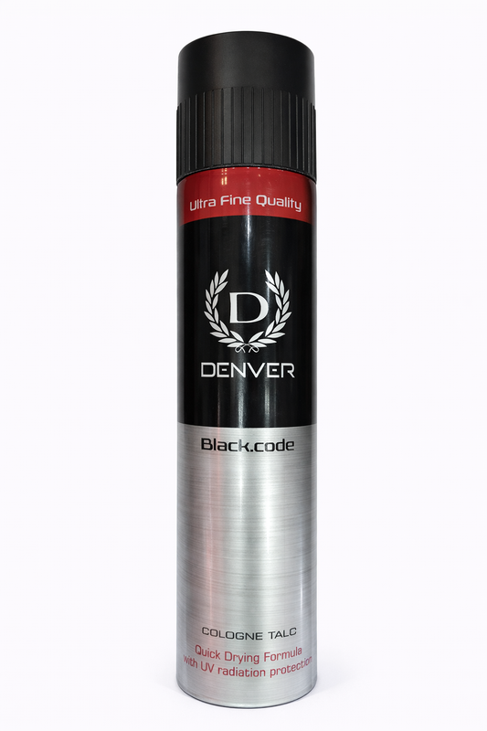 Denver Black Code Cologne Talc for Men 300g | Long Lasting Deodorizing Talcum Powder
