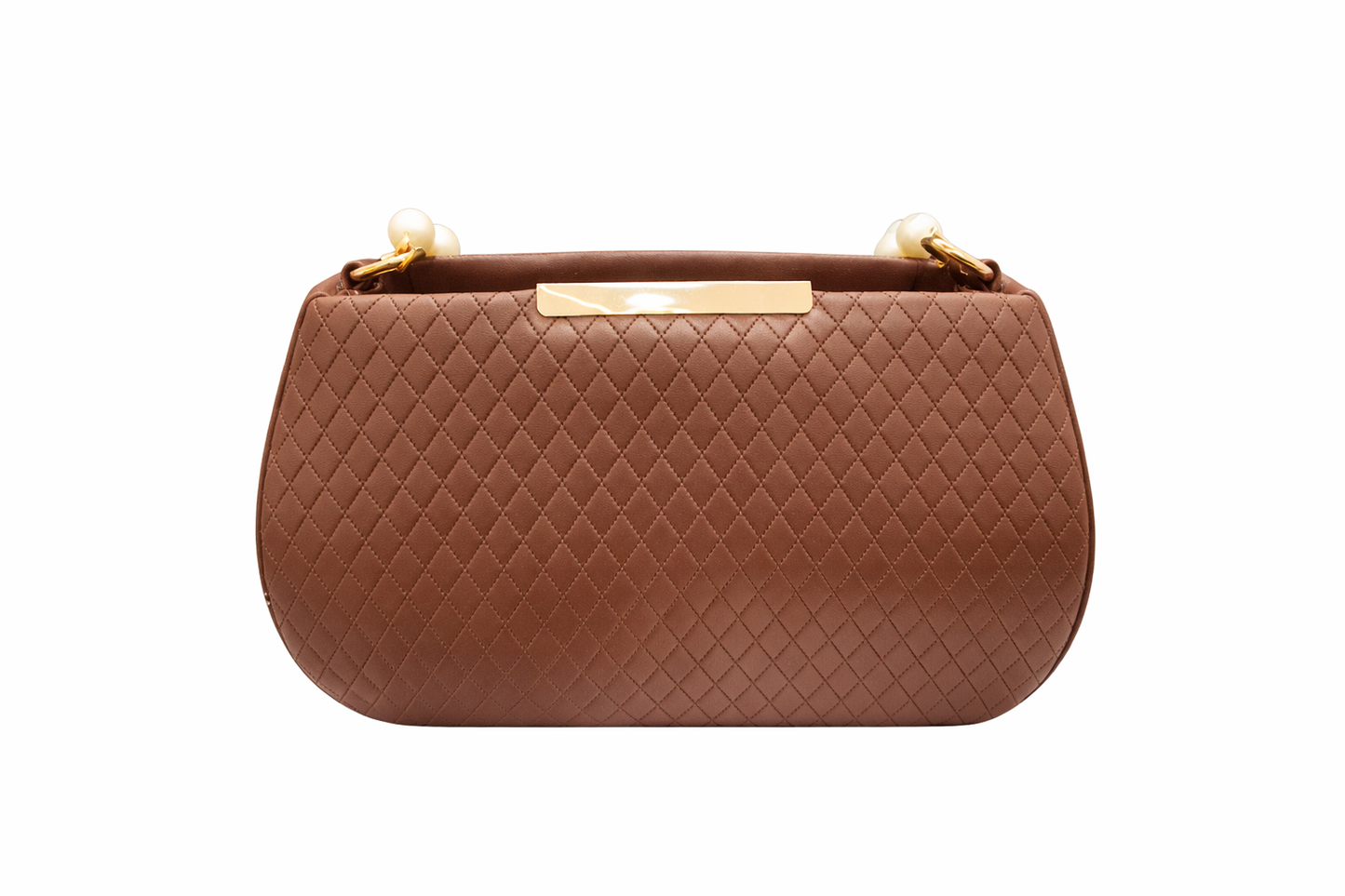Quilted Faux Leather Handbag for Women with Pearl Handle | Stylish Shoulder Bag with Gold Hardware