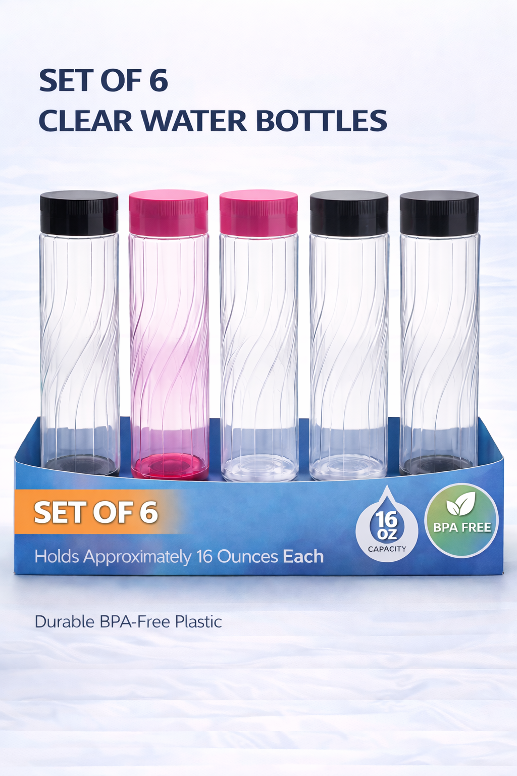 6 स्पष्ट पानी की बोतलों का सेट 16 ऑउंस – BPA-फ्री लीक-प्रूफ प्लास्टिक की बोतलें जिसमें स्क्रू कैप और सिलिकॉन सील है – जिम, ऑफिस, स्कूल और यात्रा के लिए दोबारा इस्तेमाल होने वाली पीने की बोतलें