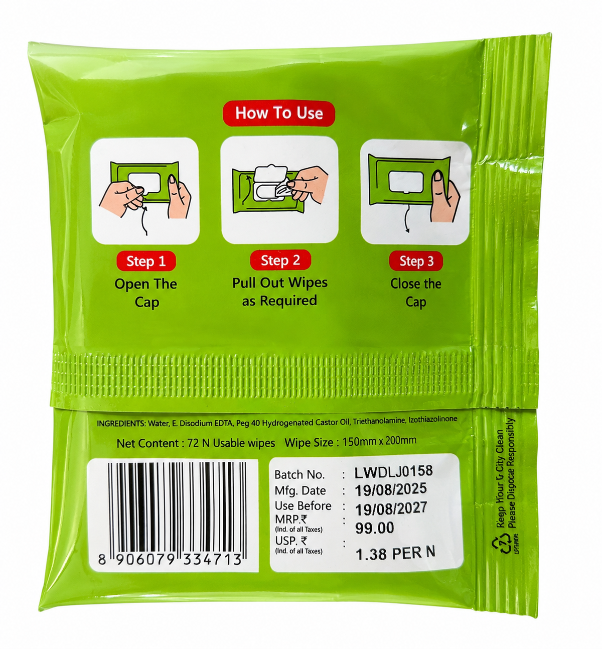 Little Angel Dailycare Baby Wipes with Aloe Vera & Vitamin E | Soft & Thick Baby Wipes | Alcohol Free & Paraben Free | pH Balanced | Gentle Care for Baby Skin | 72 Wipes