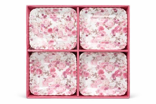 Floral Porcelain Plate Set (4 Pieces, 7 Inch) – Premium White Snack & Serving Plates with Elegant Scalloped Design