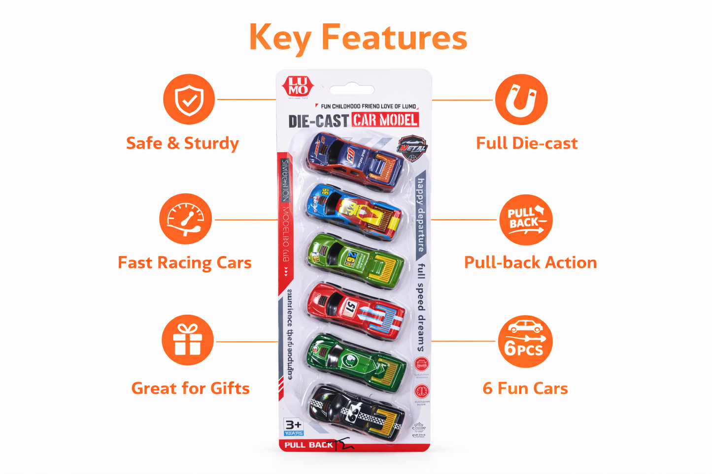 Die-Cast Metal Toy Cars Set for Kids | 6 Pack Pull Back Racing Cars | Mini Alloy Car Models | Friction Powered Vehicles for Boys & Girls | Gift Toy (3+ Years)