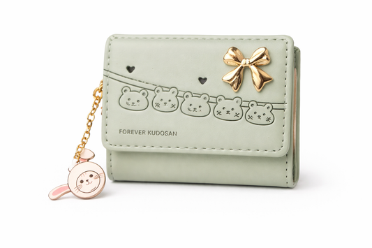 Cute Compact Wallet for Women, Small Trifold Wallet with Bow Accent, Mini Wallet with Card Slots and Coin Pocket