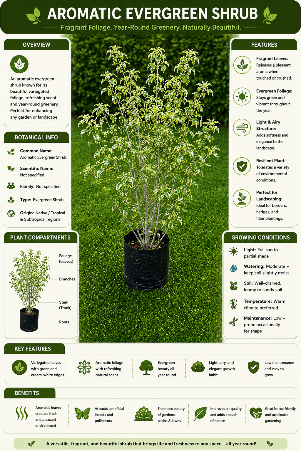 Variegated Aromatic Evergreen Shrub Live Plant | Fragrant Cream-Edge Foliage Ornamental Shrub for Landscaping, Hedges, Borders, Pots & Gardens