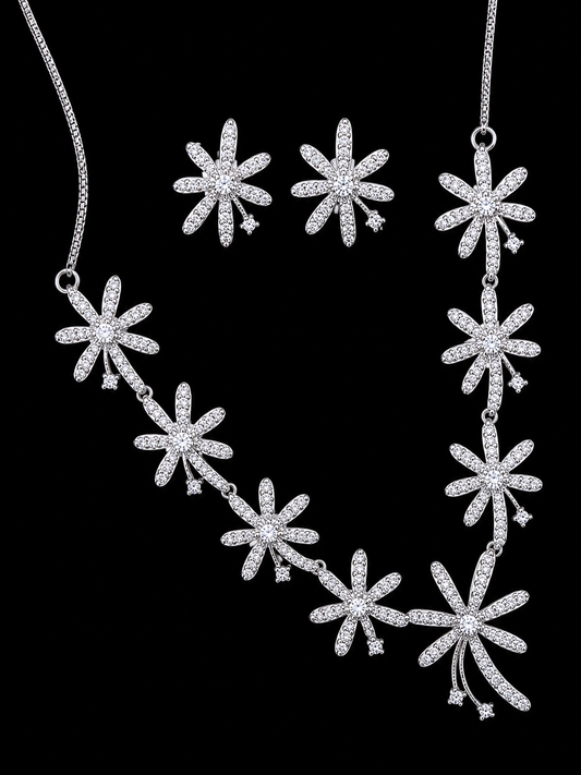 Floral Sparkle Necklace and Earring Set for Women – Cubic Zirconia Flower Bridal Jewelry Set, Rhodium Plated Non-Tarnish & Hypoallergenic, Perfect Wedding, Anniversary & Birthday Gift