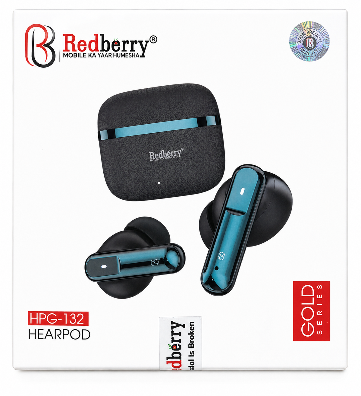 Redberry HPG-132 Gold Series True Wireless Earbuds, Bluetooth 5.3, ENC Noise Reduction, Touch Control, Deep Bass HD Sound, Type-C Charging, Up to 20 Hrs Playtime