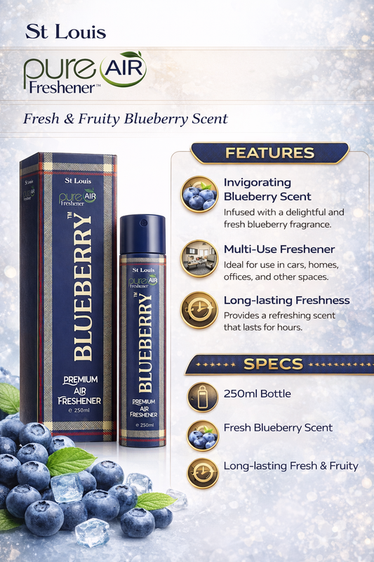 St. Louis Pure Air Freshener Blueberry 250ml | Fresh & Fruity Room Spray | Long-Lasting Fragrance | Multi-Use Air Freshener for Home, Car & Office