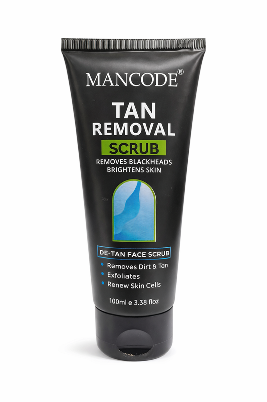 Mancode Tan Removal Scrub for Men, De-Tan Face Scrub with Exfoliating Formula for Blackhead Removal & Skin Brightening, 100ml