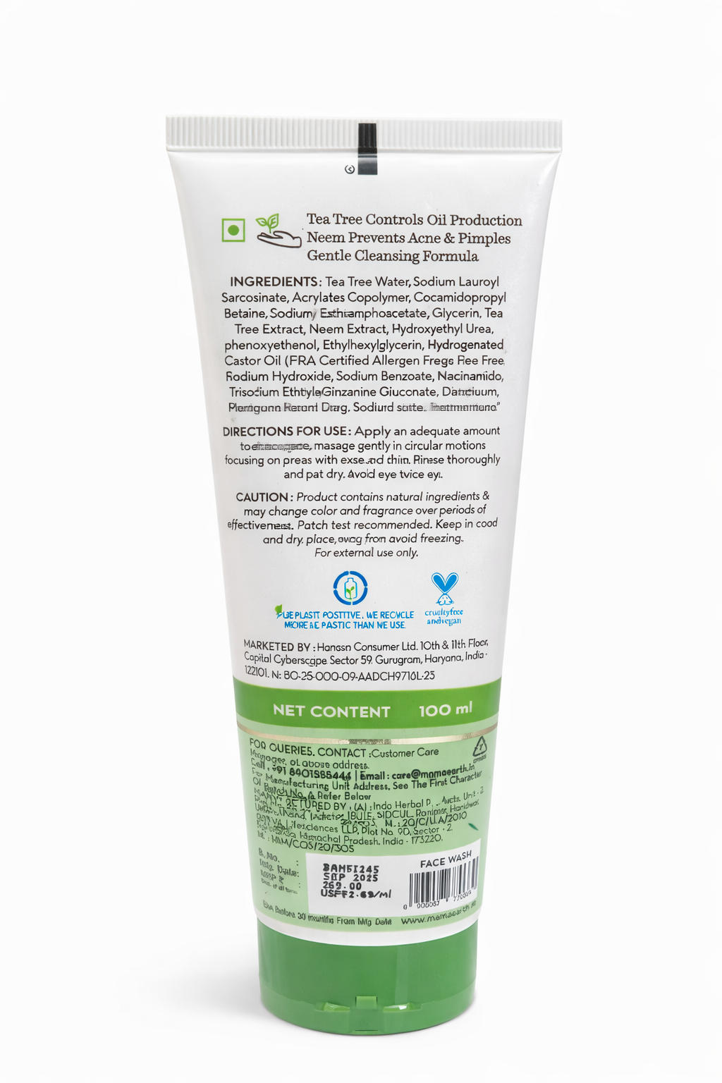 Mamaearth Tea Tree Oil Control Face Wash with Tea Tree & Neem, Acne Care Deep Cleansing Face Wash for Normal to Oily Skin, 100ml
