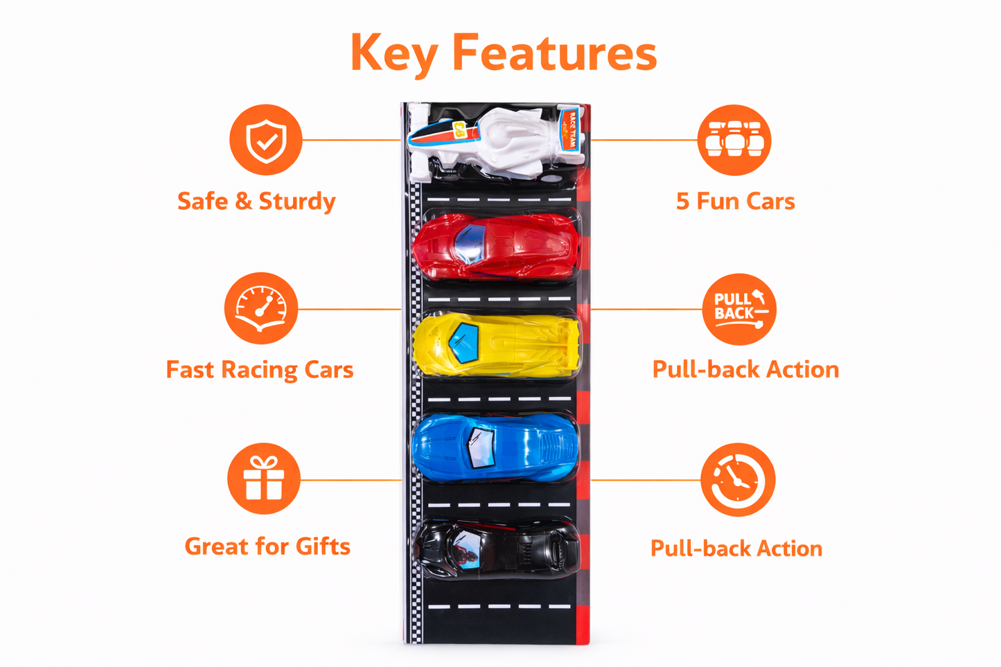 Pull Back Toy Cars Set for Kids | 5 Pack Racing Cars Toy Set | Friction Powered Mini Cars | Fast Speed Vehicles for Boys & Girls