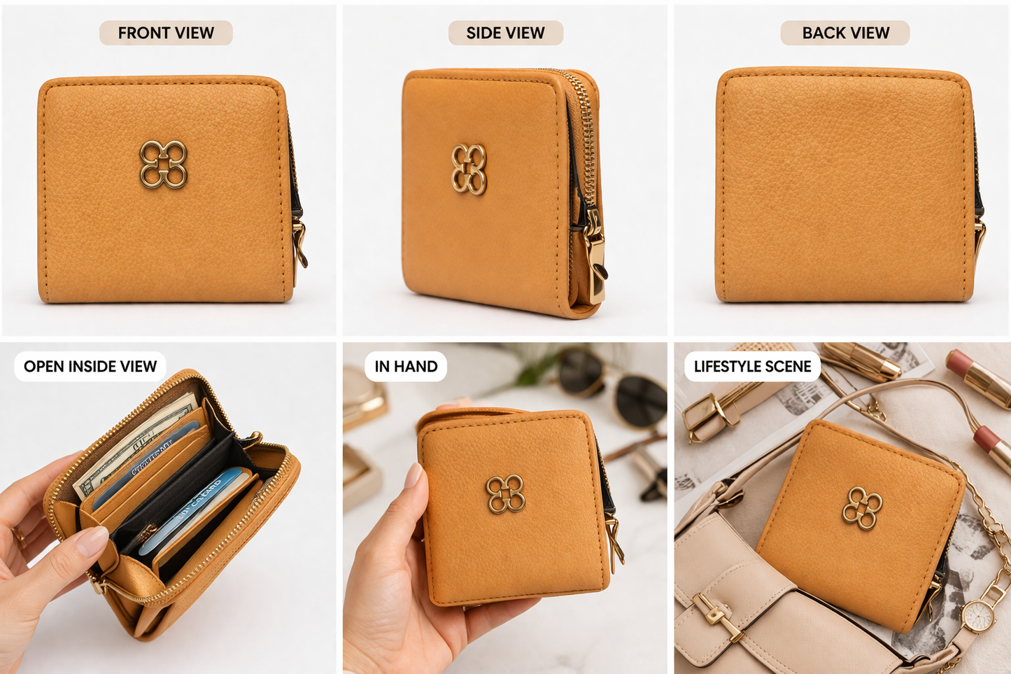 Compact Zip Around Wallet for Women, Small Synthetic Leather Wallet with Card Slots and Coin Pocket,