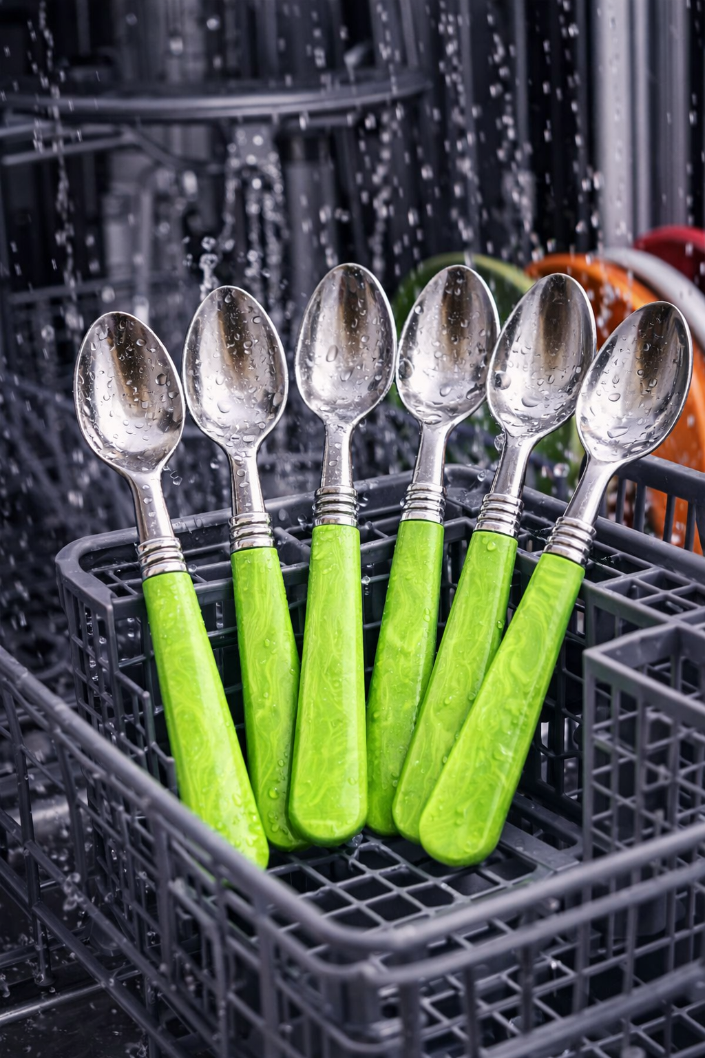 Stainless Steel Spoon Set (6-Piece) – Durable Tea & Dessert Spoons with Ergonomic Green Handles, Rust-Resistant, Dishwasher Safe, Stylish Everyday Cutlery