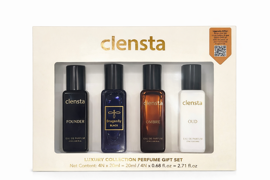 Clensta Luxury Perfume Gift Set for Men & Women – 4 x 20ml Eau De Parfum Miniatures (Founder, Dragonfly Black, Ombre, Oud) | Long Lasting Travel Size Fragrance Set