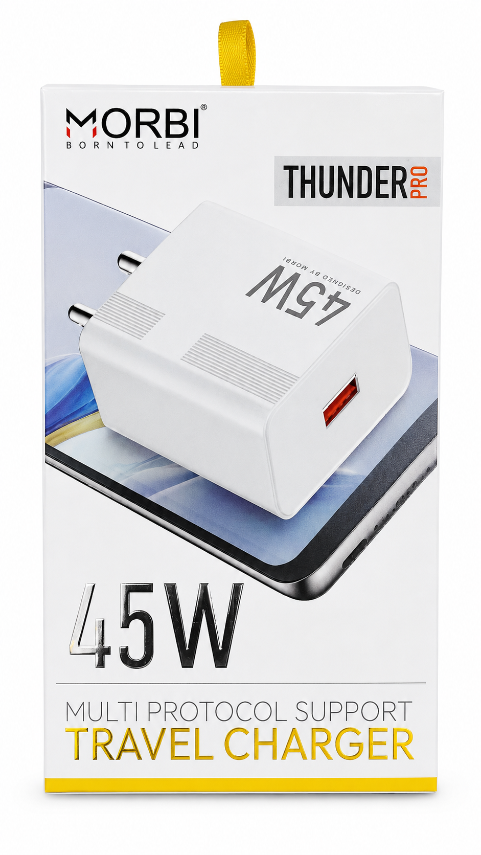 MORBI Thunder Pro 45W Travel Charger with USB-A Port, Multi Protocol Fast Charging Adapter, Smart IC, Multi Protection, 45W High Power Output, Compact Charger for Smartphones, Tablets & USB Devices