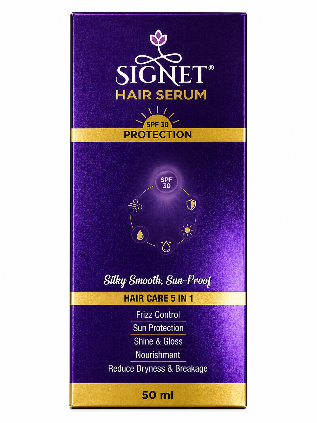 Signet Hair Serum SPF 30 | 5-in-1 Hair Care Serum for Frizz Control, Sun Protection, Shine & Nourishment | Lightweight Non-Sticky Hair Serum for Men & Women | 50 ml