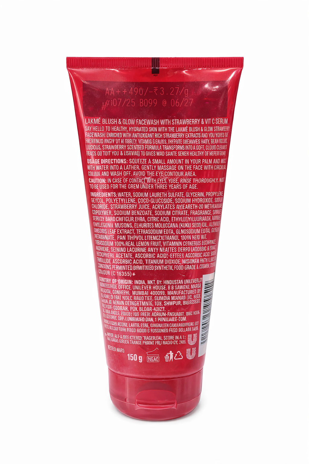 Lakmé Blush & Glow Strawberry Face Wash with Vitamin C | Fruit Extract Face Cleanser for Instant Brightness, Deep Cleansing & Hydrated Skin