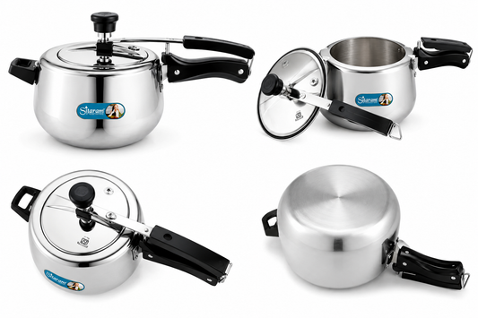 Sitaram Tri-Ply Stainless Steel Pressure Cooker 5 Litre | 304 Food Grade Stainless Steel | Induction & Gas Compatible | 3-Layer Base | Heavy Duty Cooker