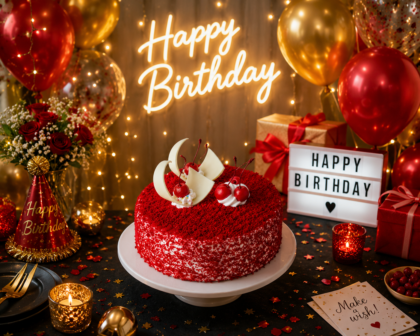 Premium Red Velvet Cake ( 500 grams )| Rich Cream Cheese Red Velvet Cake | Designer Cherry Red Velvet Cake | Birthday Cake | Anniversary Cake | Celebration Cake | Fresh Bakery Cake
