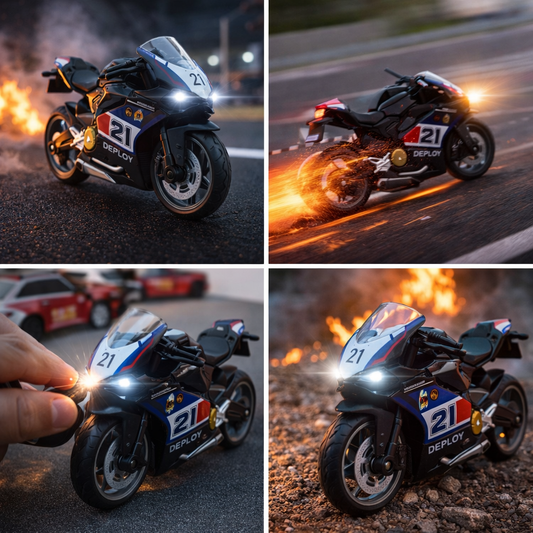 Die-Cast Sport Bike Toy Model for Kids, Pull Back Motorcycle with Light, Sound, Rear Suspension and Rotating Throttle