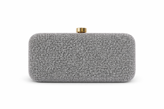 ilver Glitter Evening Clutch for Women, Sparkly Box Clutch Purse with Gold-tone Clasp, Elegant Party Handbag for Wedding