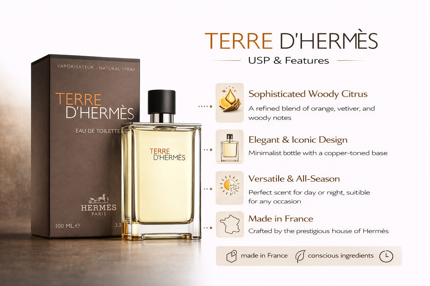 Terre d’Hermès Eau De Toilette for Men 100ml – Long Lasting Woody Citrus Fragrance | Premium Designer Perfume | Elegant All-Season Scent