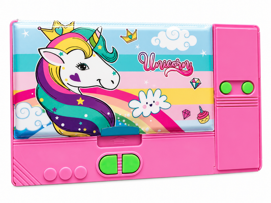 Magical Unicorn Large Capacity Pencil Box for Girls – Multi-Compartment Stationery Organizer with Smooth Sliding Tray & Personalizable Name Tag