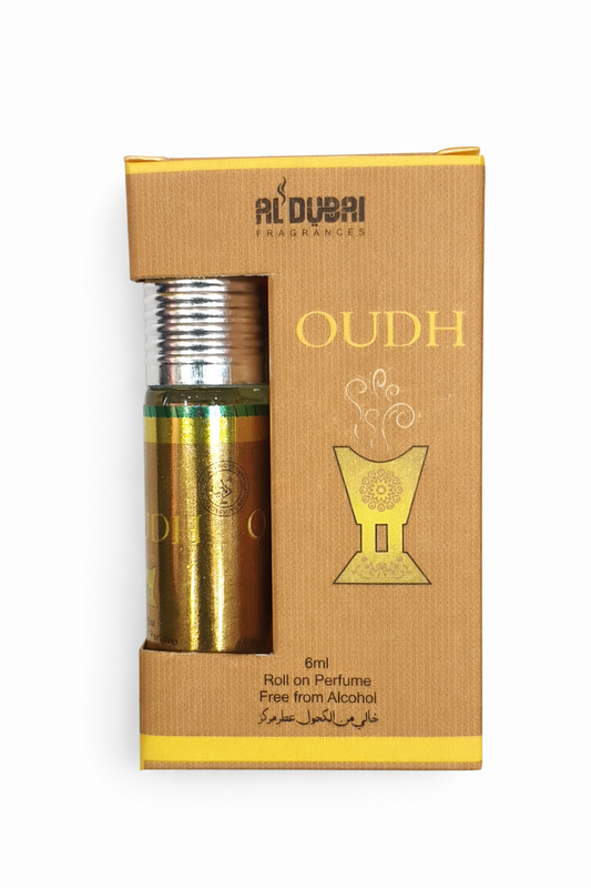 Al Dubai Fragrances Oudh Attar Roll-On Perfume | 100% Pure Concentrated Oud Oil | Alcohol-Free Long Lasting Fragrance | 6ml Pocket Size Unisex Perfume