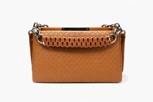 Quilted Faux Leather Handbag for Women | Stylish Woven Chain Handle Purse |